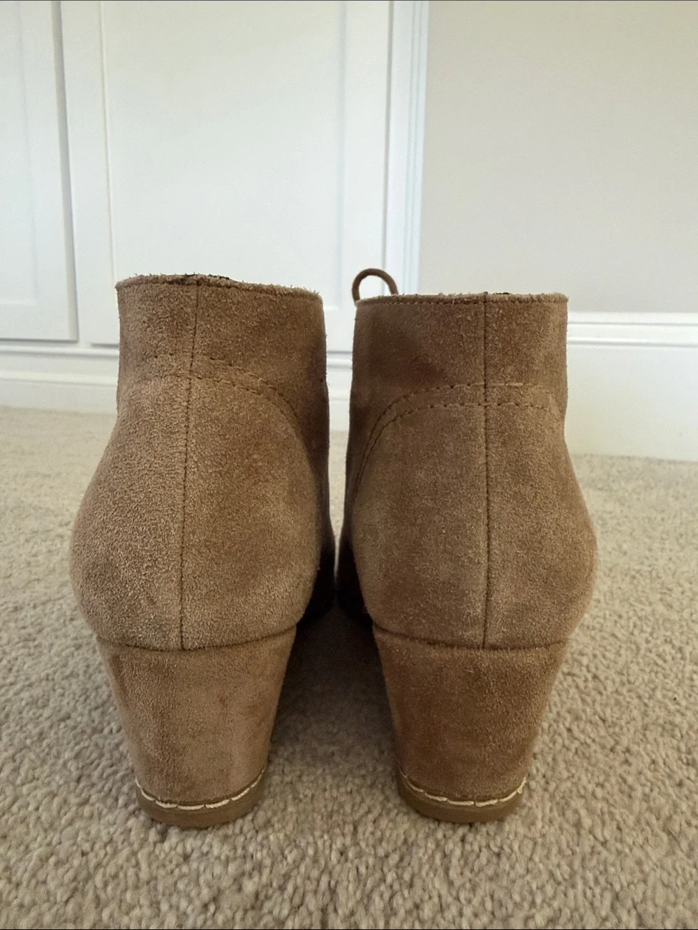 Women's Tan Suede Wedge Ankle Booties - Lace-Up Style
